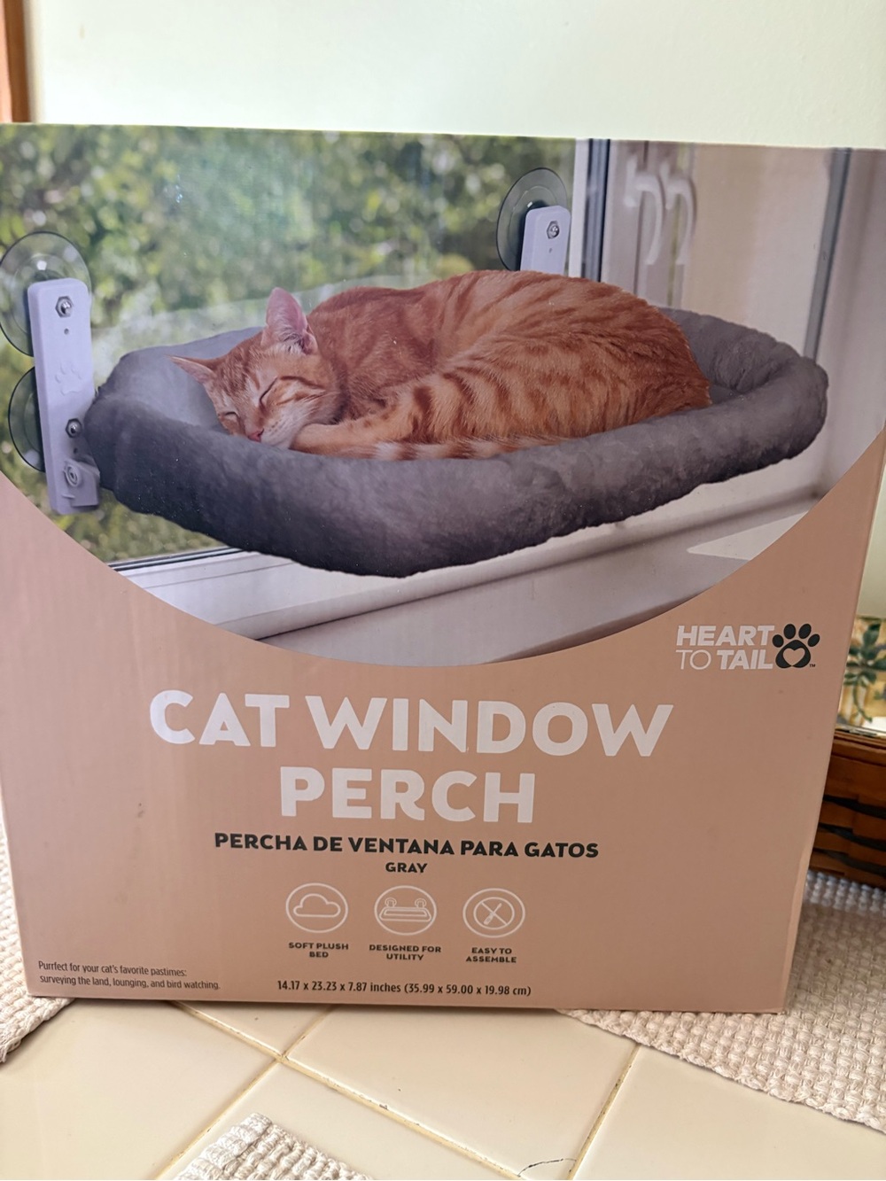 Heart to Tail Gray Cat Window Perch - Plush Suction-Mount Bed